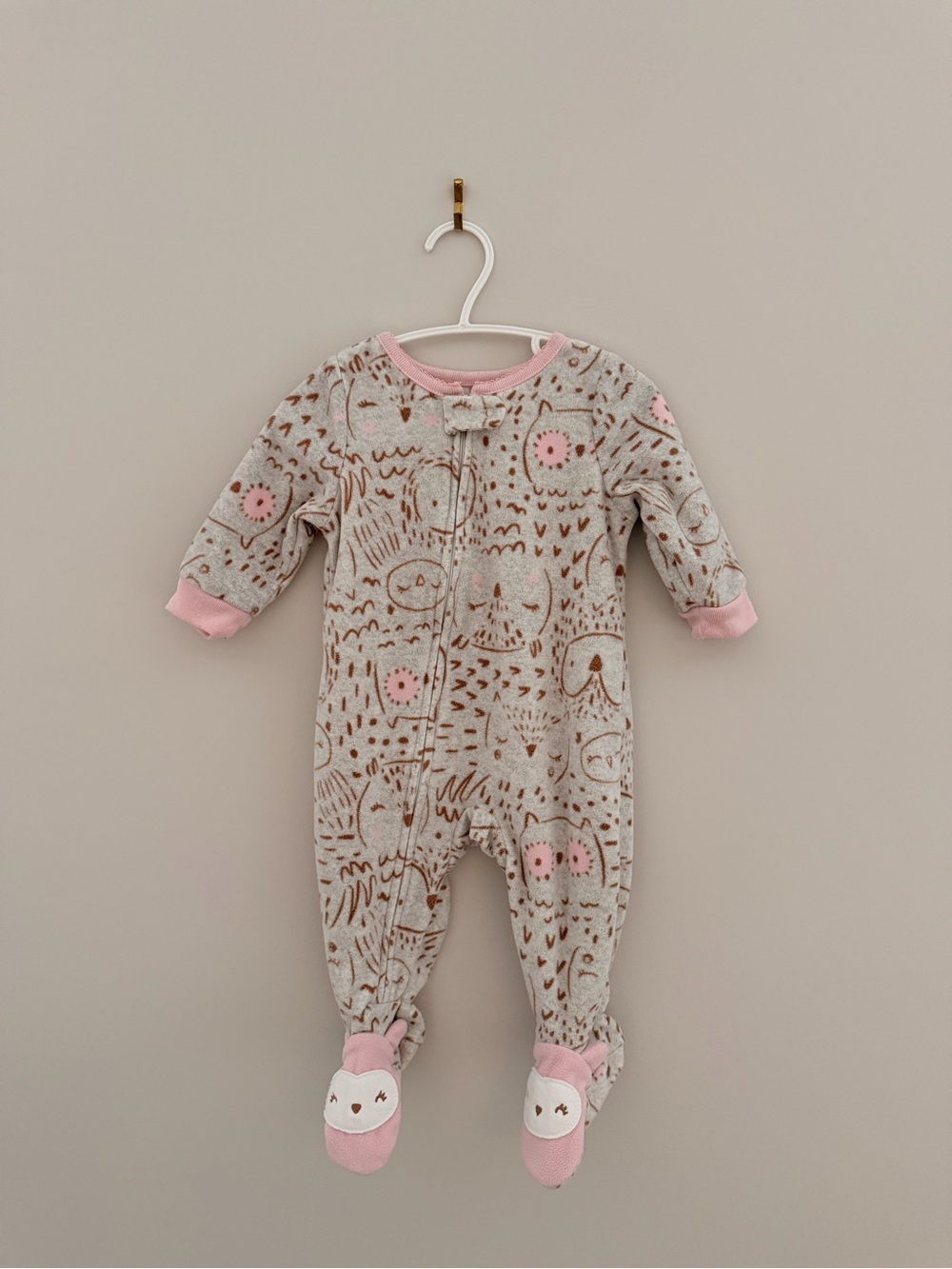 Carter's Pink & Cream Animal Print Footed One-Piece